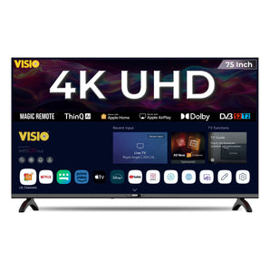 VISIO 75 Inch 4K UHD webOS Smart TV, Quad Core, Frameless, Built-in Satellite Receiver, Apple AirPlay, Magic Remote & Wall Mount Included, Black, 75VSSU3WEBOS