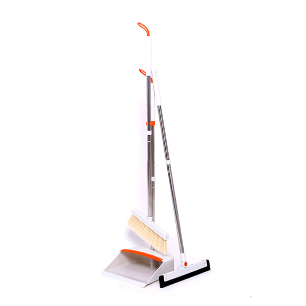 VC-111 Long-Handled Dustpan and Brush Set with Wiper – White & Orange