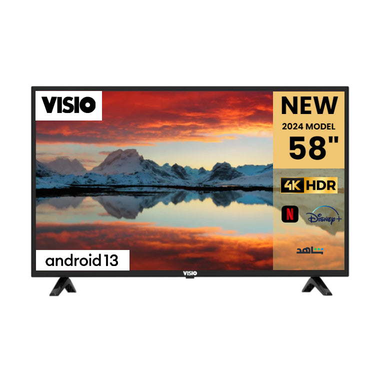 تليفزيون ليد الذكي من فيزيو بحجم 58 بوصة بتقنية أندرويد 13 وشاشة HDR مع مستقبل مدمج 58VSS22