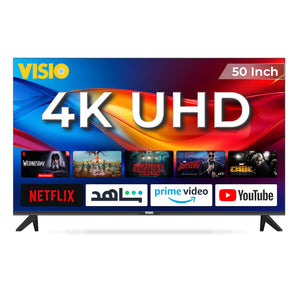 VISIO 50 Inch 4K UHD Smart LED TV - Android 15 AOSP, Quad Core, Frameless Design, Wi-Fi, 3 HDMI, 2 USB, Built-in Satellite Receiver (DVB-S2/T), EShare Screen Mirroring, Wall Mount Included, (2026 Model) - Black 50VSJ